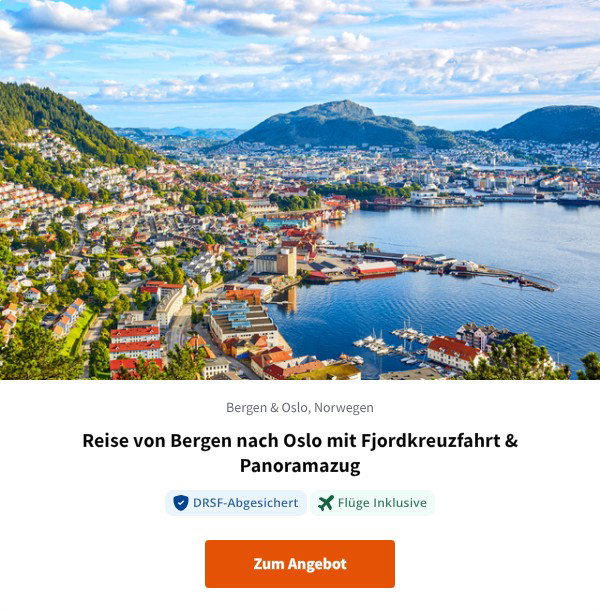 Reise von Bergen nach Oslo mit Fjordkreuzfahrt & Panoramazug