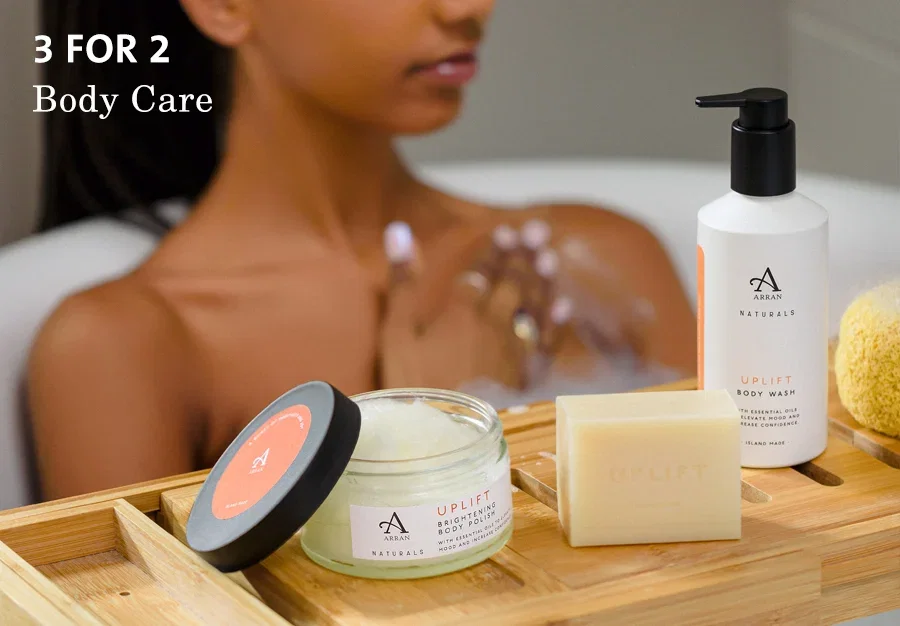 woman in the bath with ARRAN products