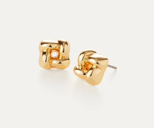 mini woven square gold earrings