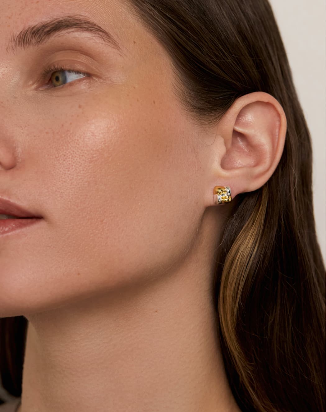 two tone woven square mini earrings