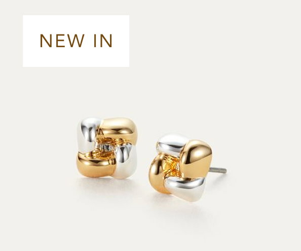 two tone mini woven square earrings