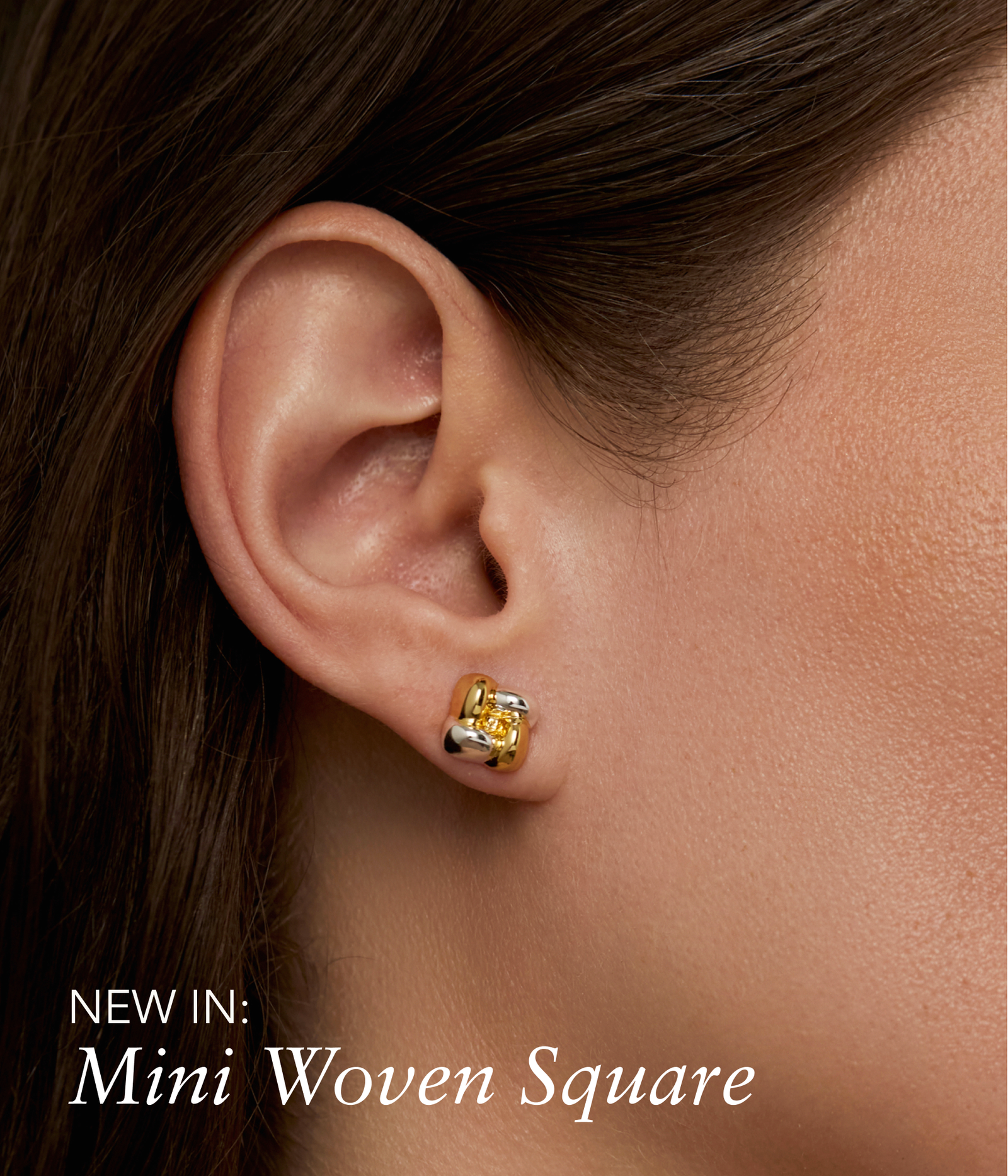 two tone mini woven square earrings
