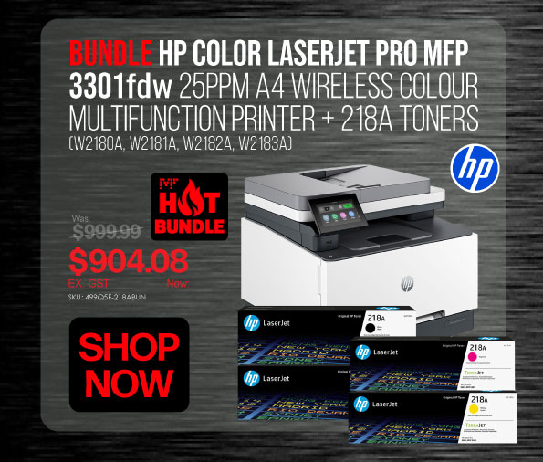 Shop Now Bundle HP Color LaserJet Pro MFP 3301fdw Printer + Standard Toner 4 Colour Set - Was $999.99, Now $904.08 Ex GST