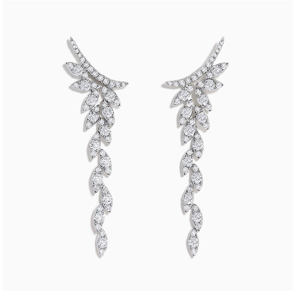 14K White Gold Diamond Drop Leaf Earrings