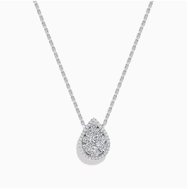14K White Gold Diamond Cluster Pear Shaped Pendant Necklace