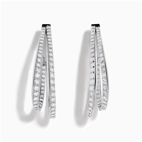 14K White Gold Diamond Double Hoop Earrings