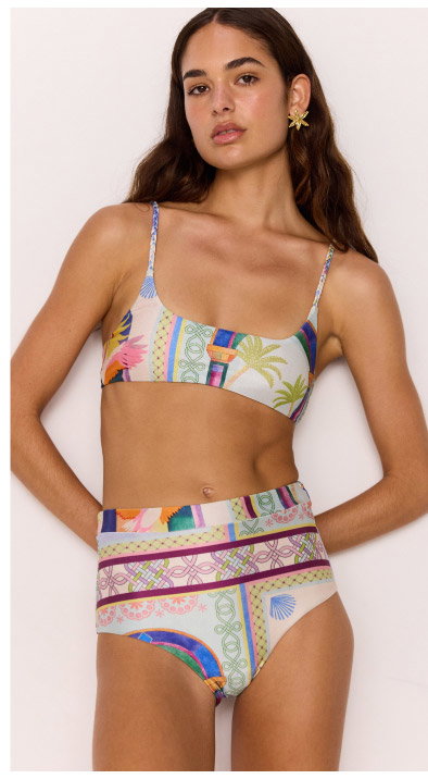 High-Waist Bikini Pant in Multicolour Print