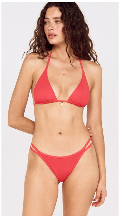 Grapefruit Triangle Bikini Top with Shell Detail