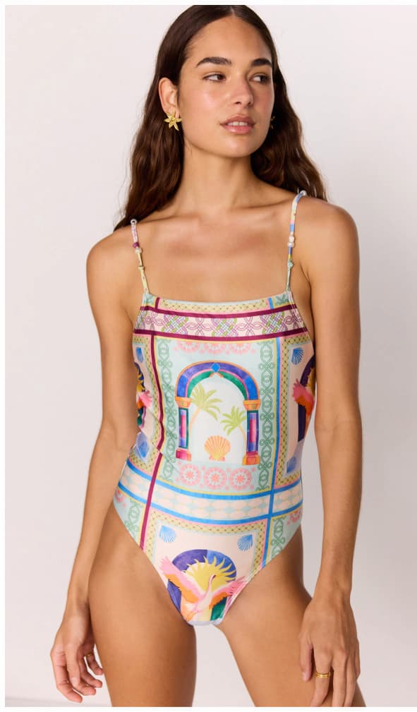 Scoop Back One Piece Swimsuit in Multicolour Print