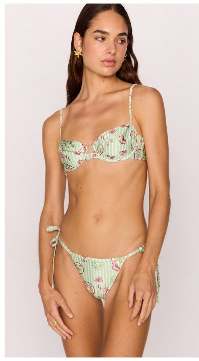 Green Stripe Printed Bikini Bra Top