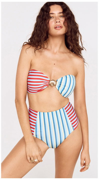 Contrast Stripe High Waisted Bikini Bottom