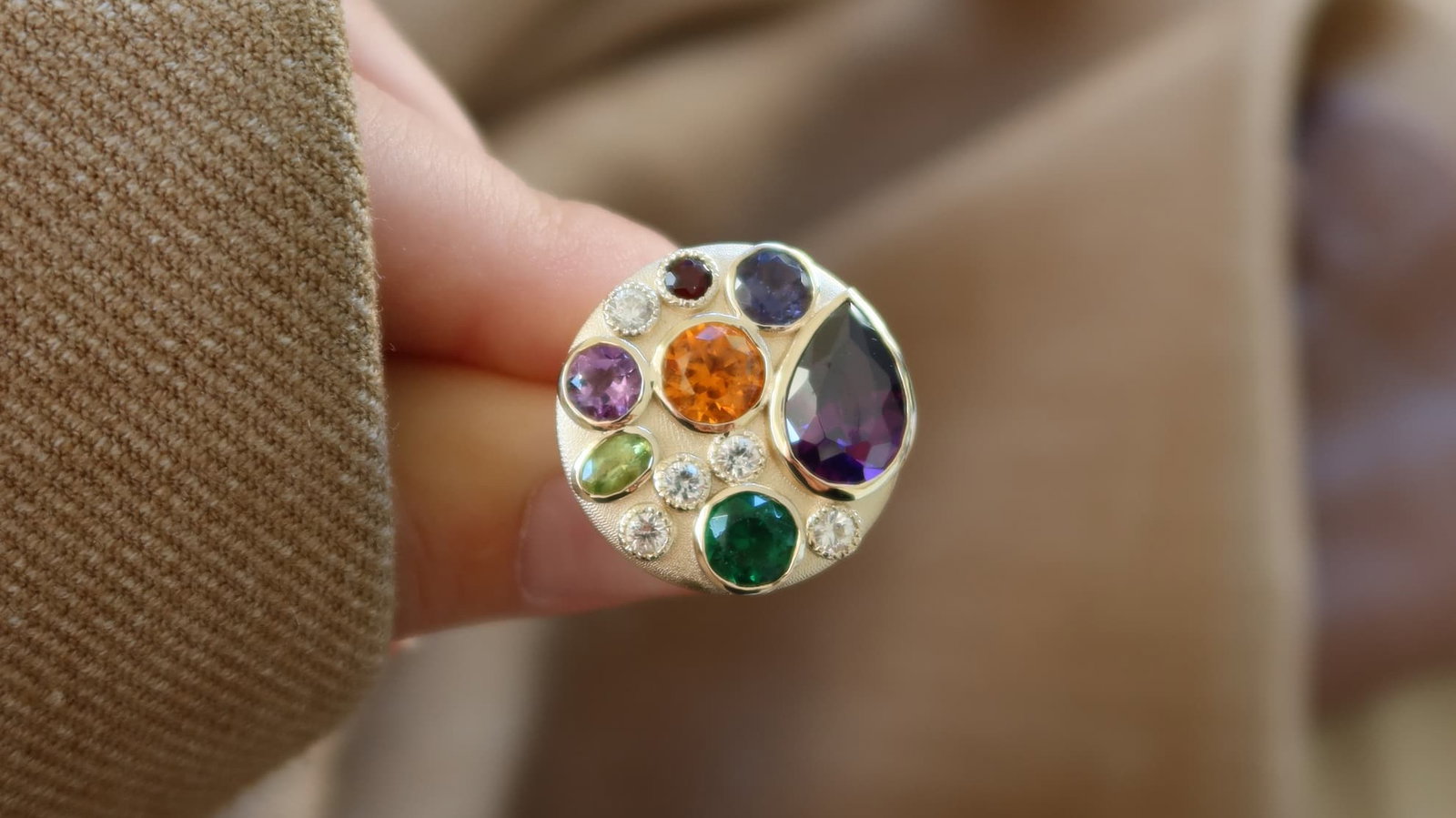 multi gemstone handcrafted gold ring 