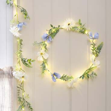Pre Lit Blue Bloom Wreath & Garland Bundle