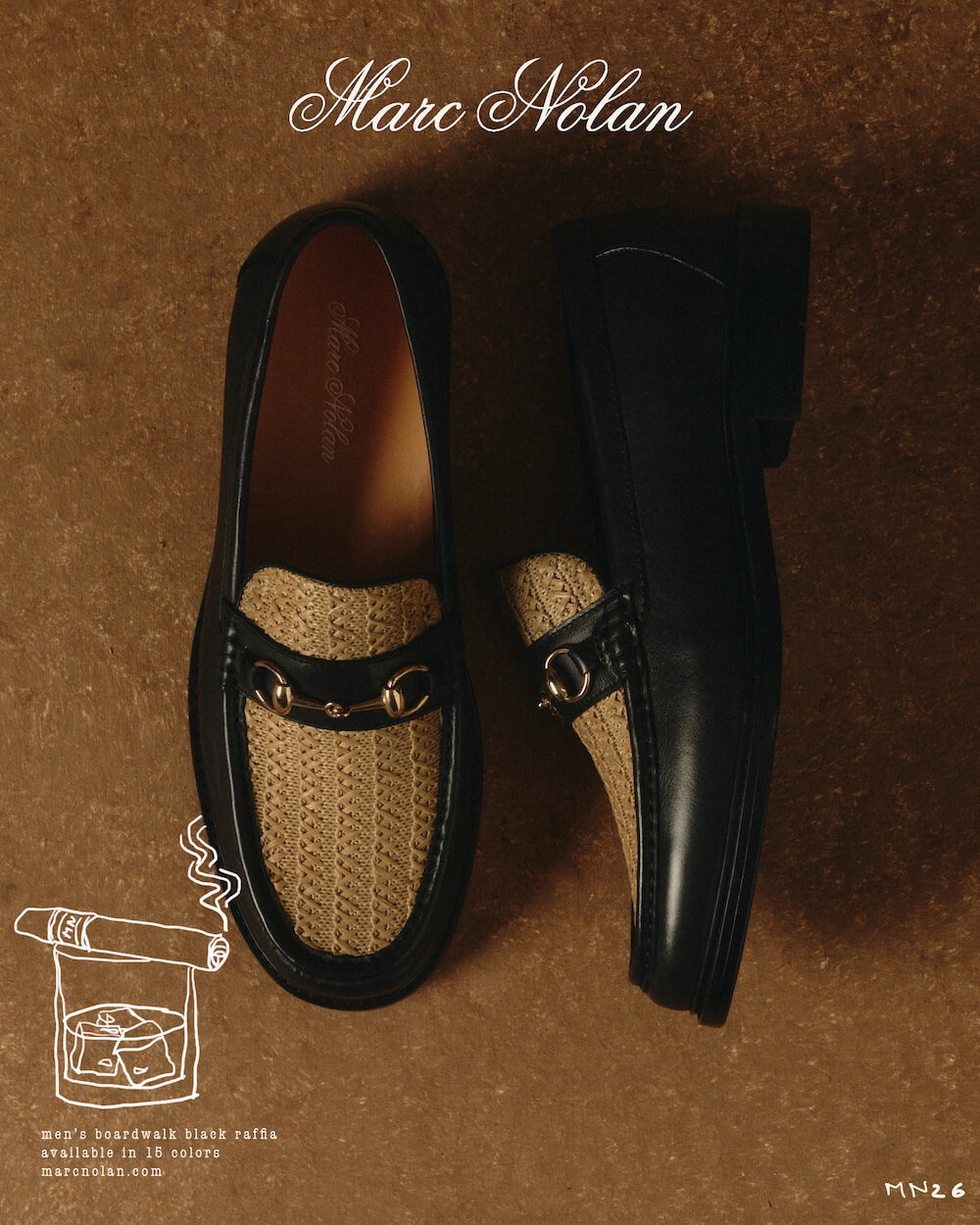 Boardwalk Black/Raffia Leather Horse-Bit Loafers