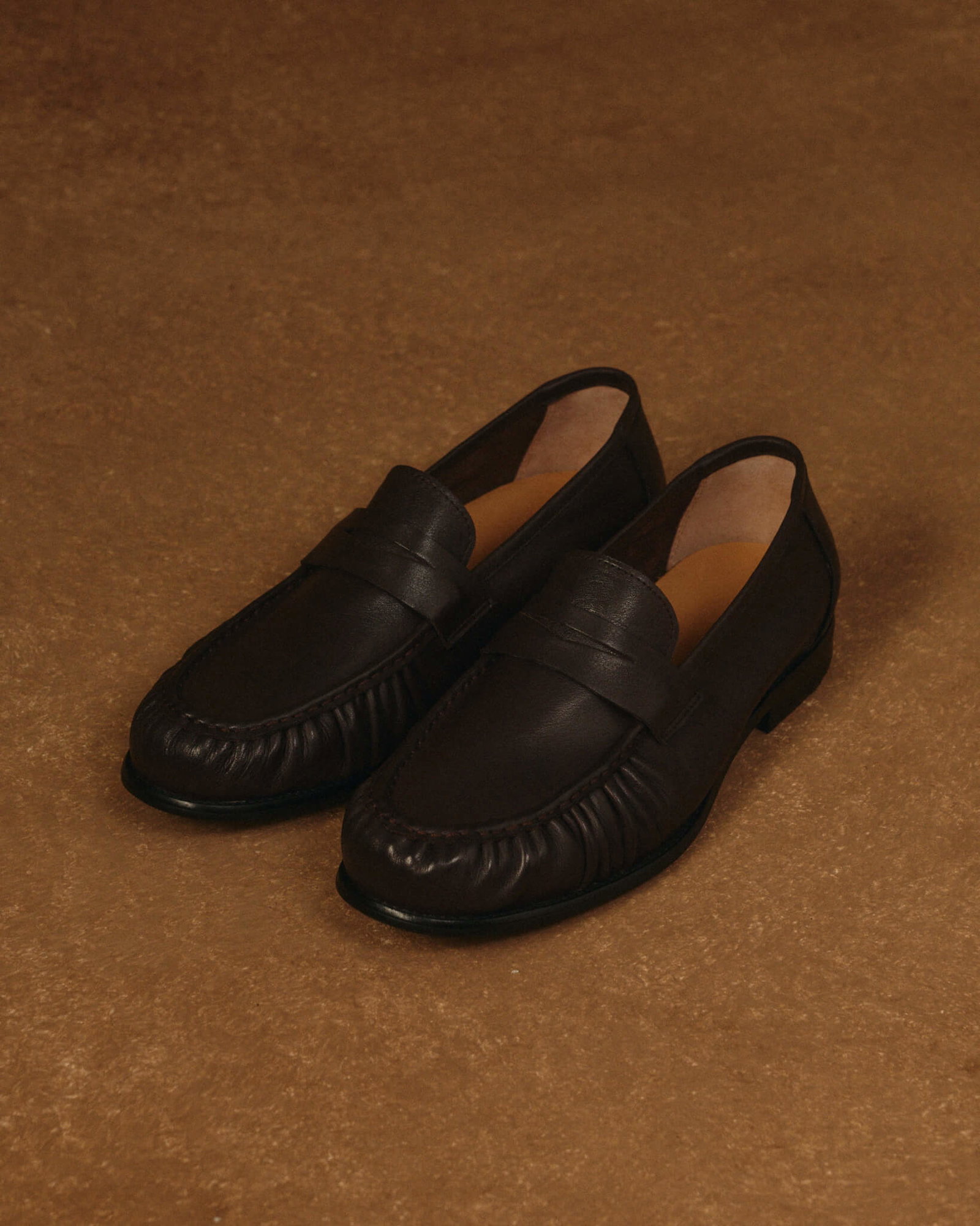 Kennedy Espresso Brown Pleated Leather Penny Loafers