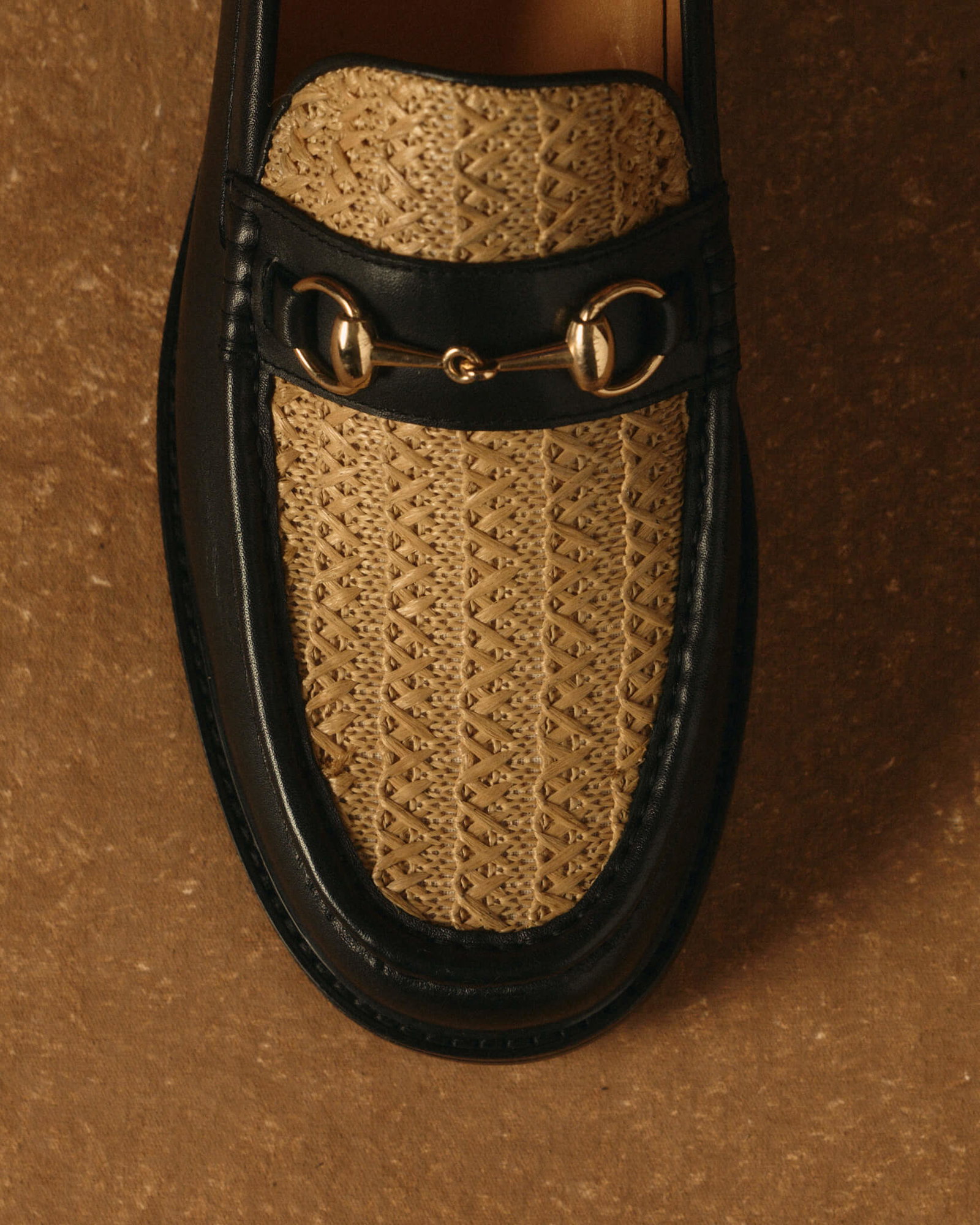 Boardwalk Black/Raffia Leather Horse-Bit Loafers