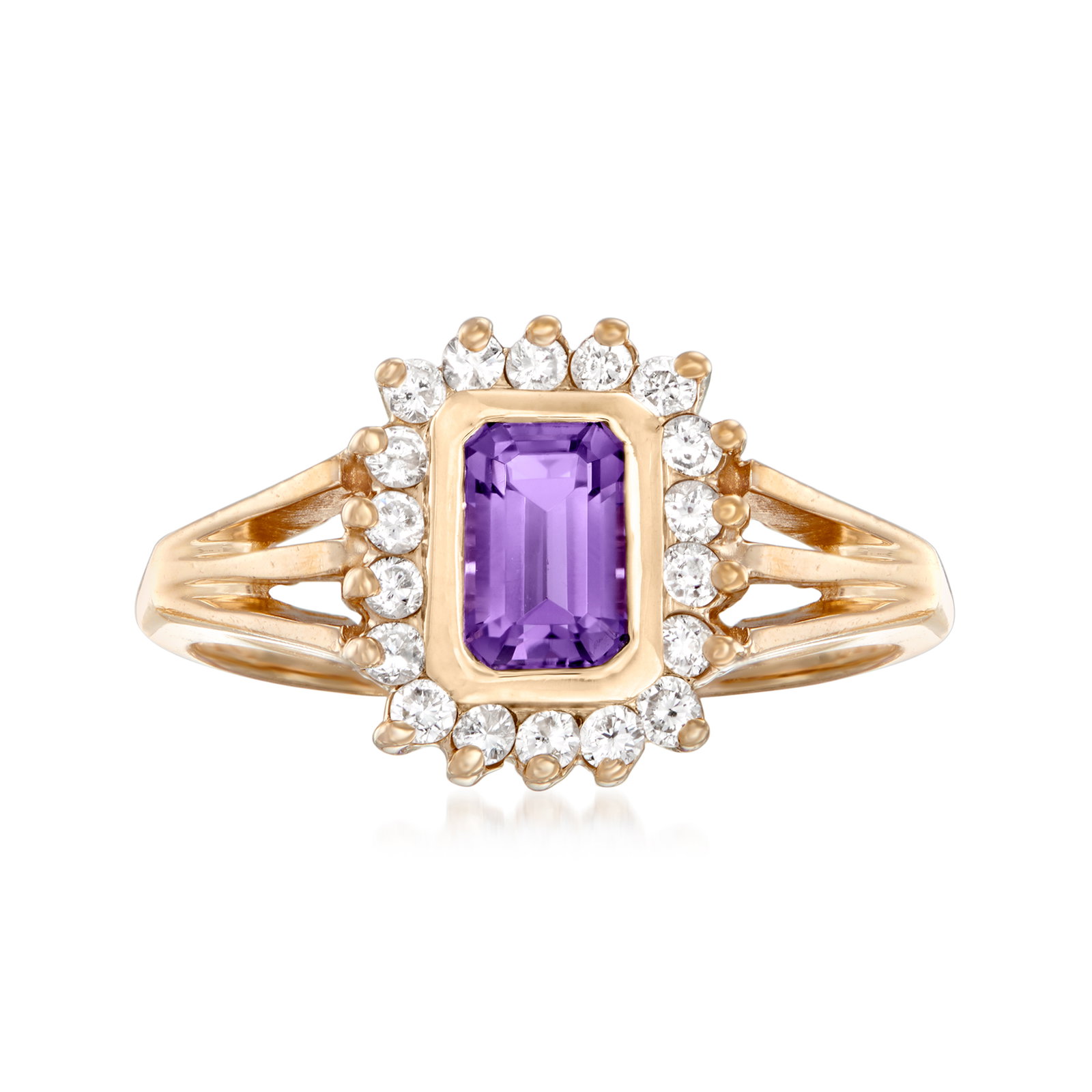 Shop C. 1980 Vintage .45 Carat Amethyst and .30 ct. t.w. Diamond Ring in 14kt Yellow Gold