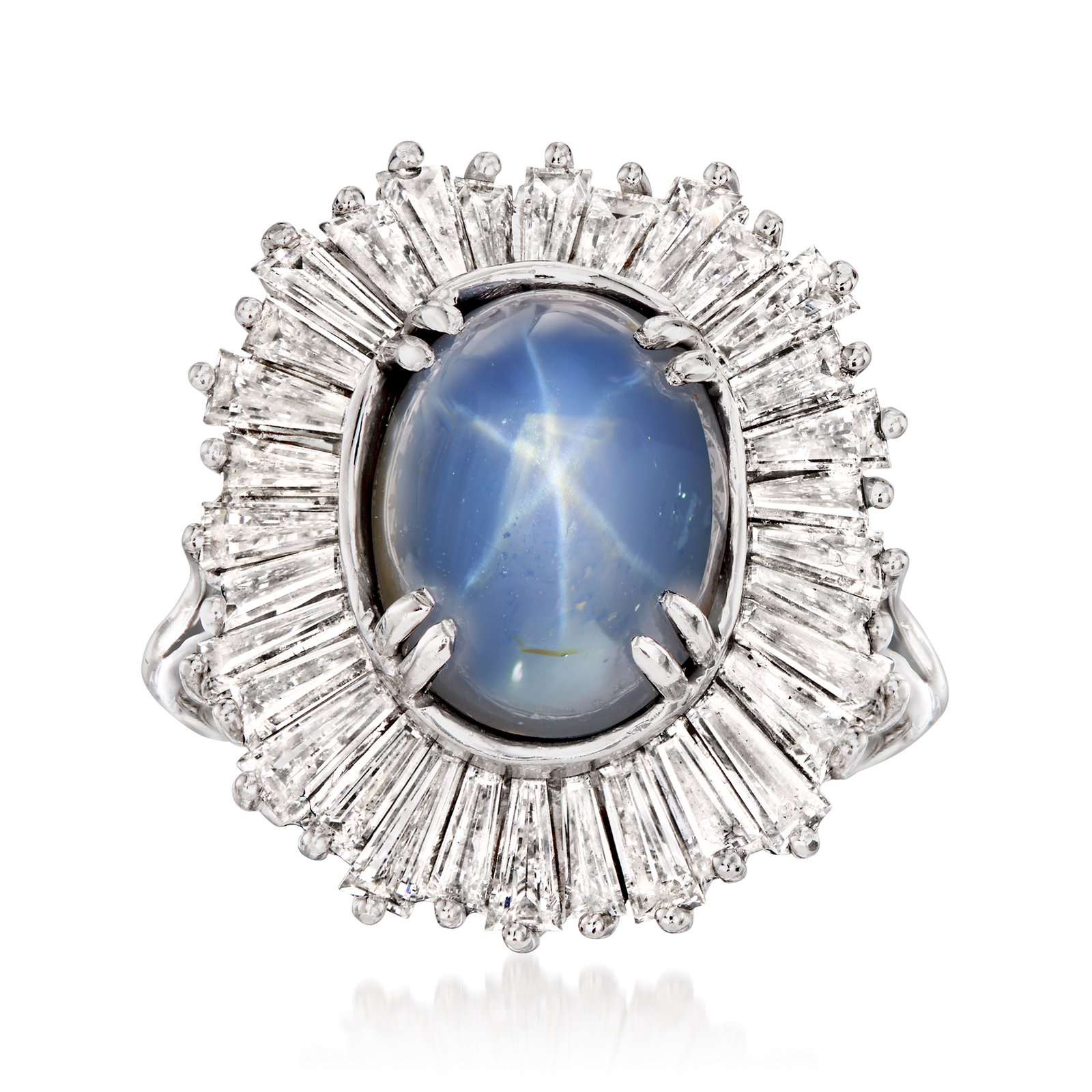 Image of C. 2020 Vintage 7.75 Carat Star Sapphire and 2.00 ct. t.w. Diamond Ring in Platinum