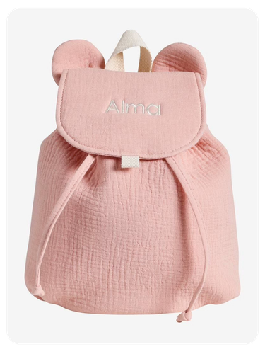 Kinder Kita-Rucksack aus Musselin mit Ohren - pudrig rosa