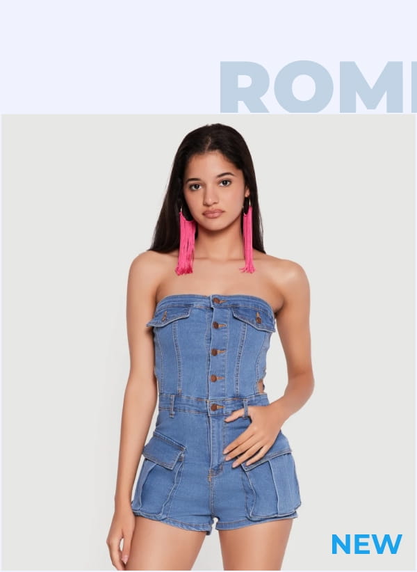 Shop Denim Button Front Cargo Pocket Romper