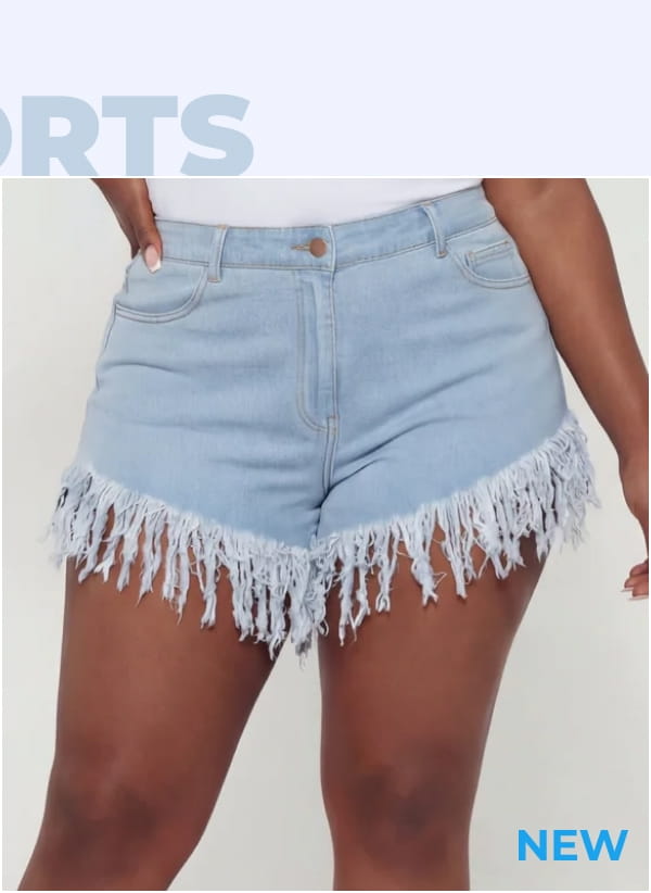 Shop Plus Size Fringe Hem High Waisted Shorts