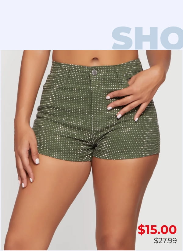 Shop Rhinestone Denim Shorts