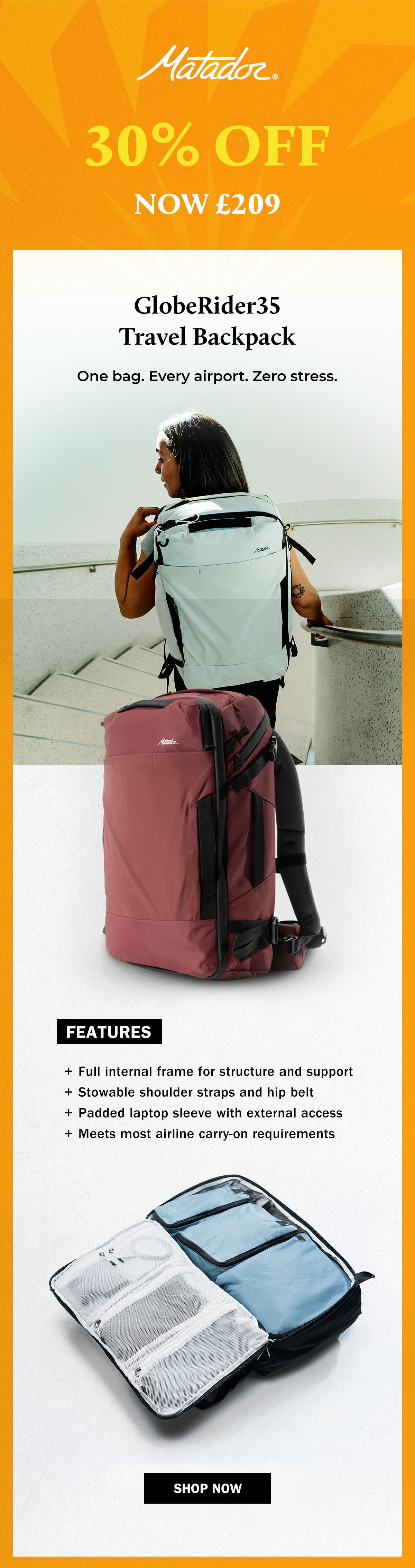 Matador GlobeRider35 Travel Backpack | 30% Off | WildBounds Summer Sale