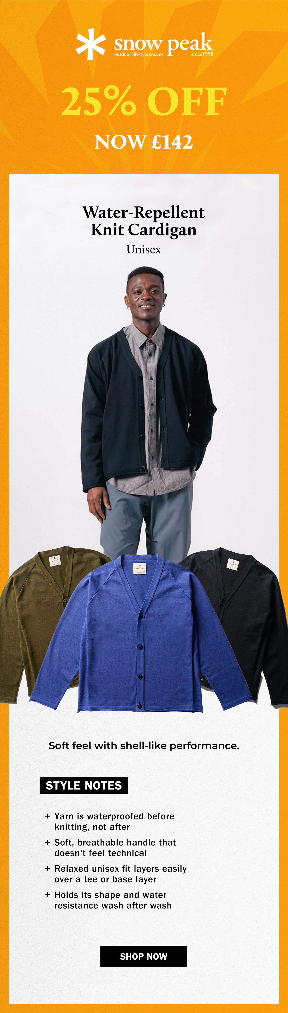 Snow Peak Water-Repellent Knit Cardigan | 25% Off | WildBounds Summer Sale