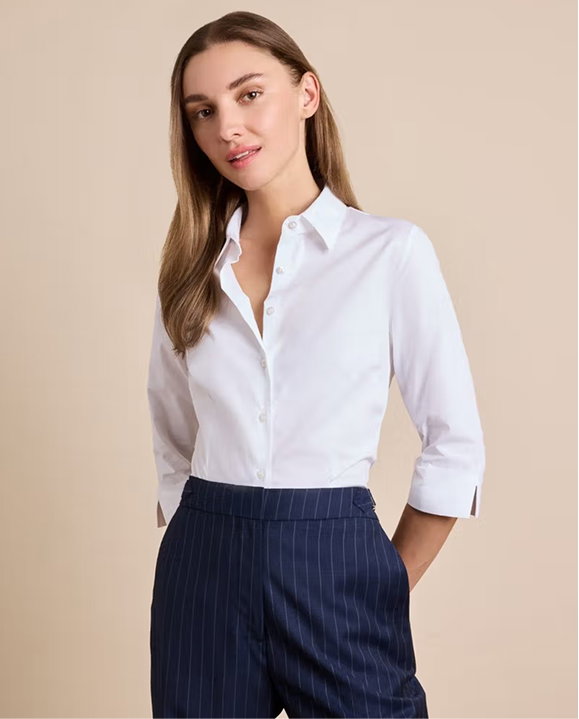 Fitted White Shirt - 3/4 Sleeve