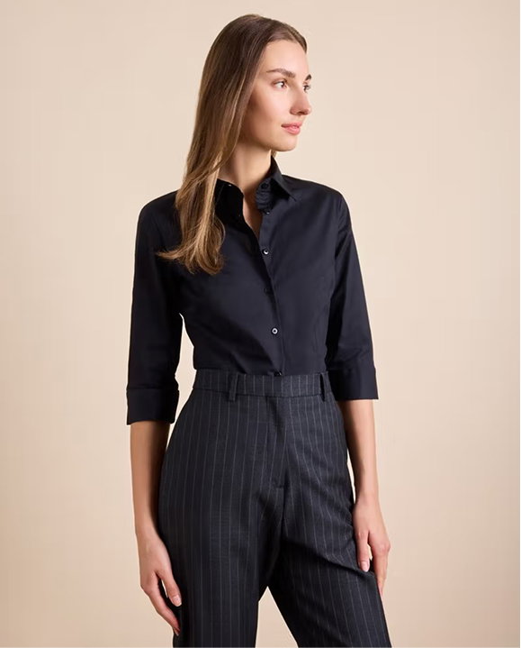 Fitted Black Shirt - 3/4 Sleeve