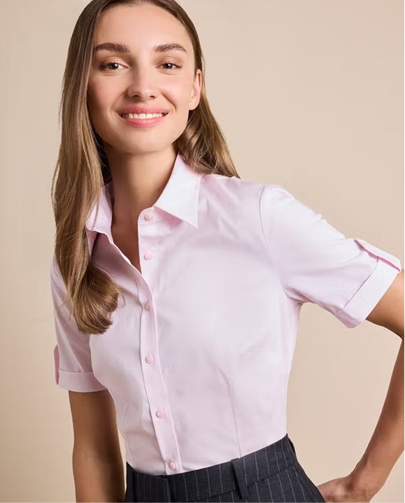 Pink Fitted Short Sleeve Shirt