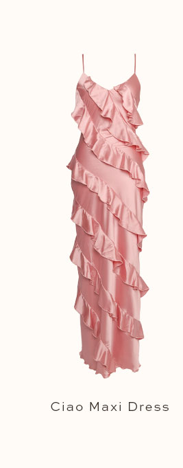 Ciao Ruffles Maxi Satin Dress - Pink