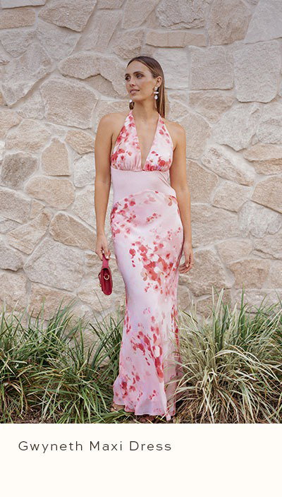 Gwyneth Halterneck Maxi Dress - Pink Floral