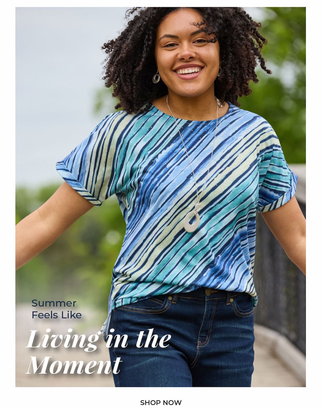 Navy Blazer Embellished Watercolor Stripe Short Sleeve Tee