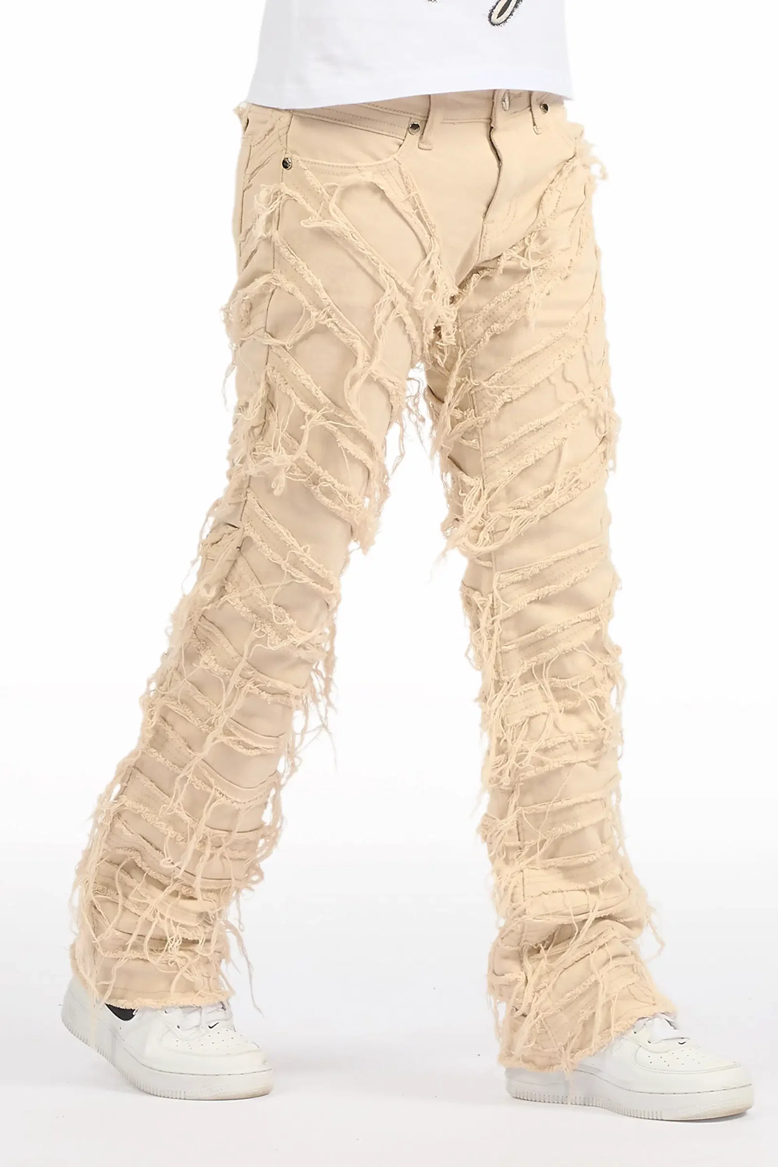Image of Boys Charly Beige Stacked Flare Jean