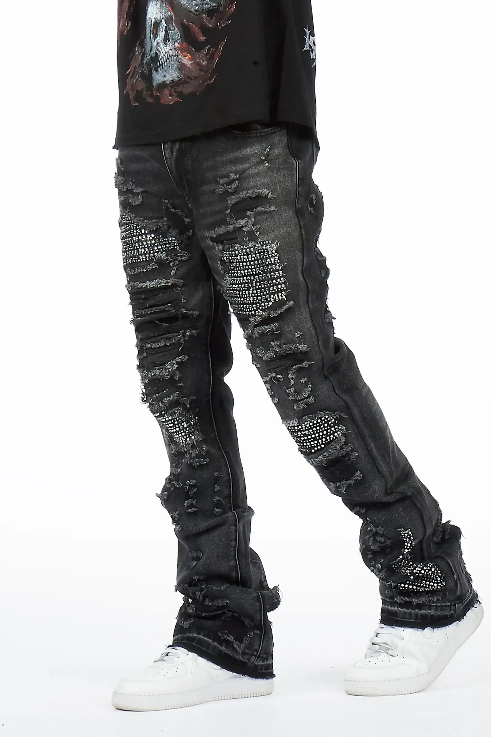 Image of Mathey Dark Grey Rhinestone Stacked Fit Jean