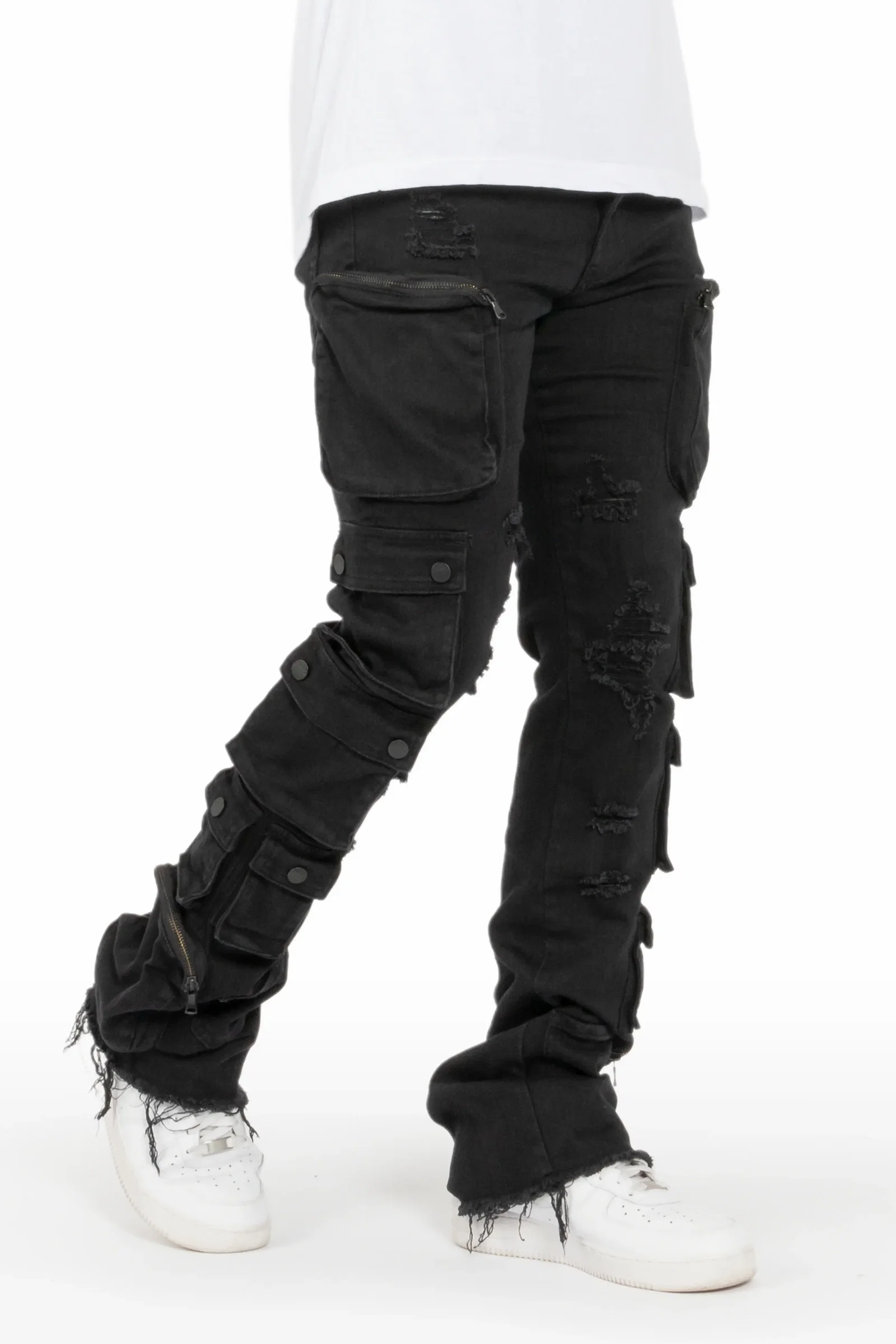 Image of Konrad Black Cargo Stacked Flare Jean