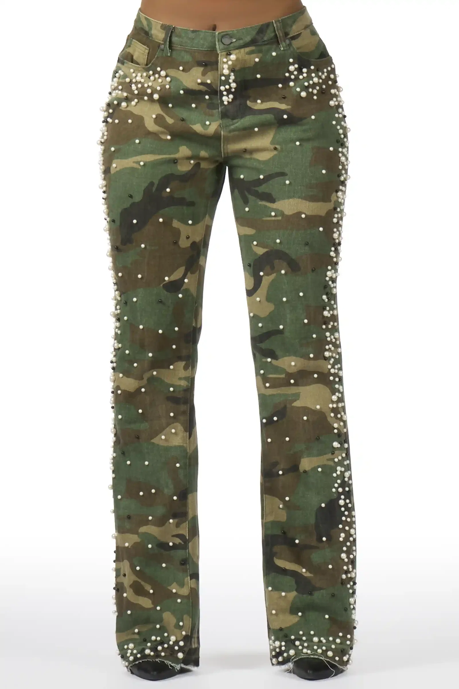 Image of Marquita Camo Pearl Stacked Flare Jean
