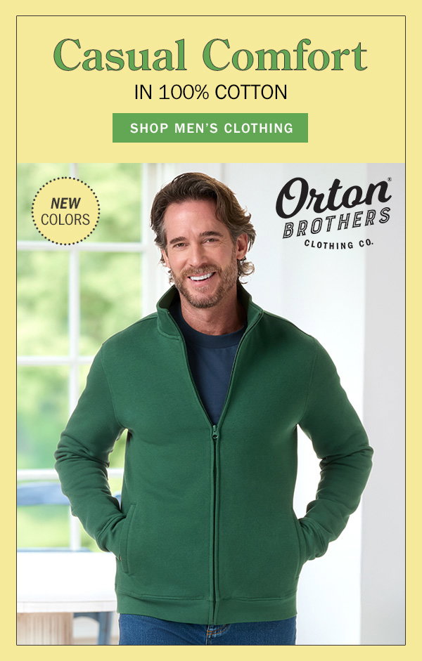 Casual Comfort in 100% Cotton. New Colors: Orton Brothers Cotton Fleece Zip-Up Sweatshirt