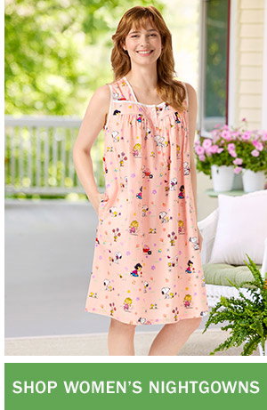 Shop Women's Nightgowns. New Colors: Peanuts Snoopy and Woodstock Floral Bouquets Cotton Nightgown