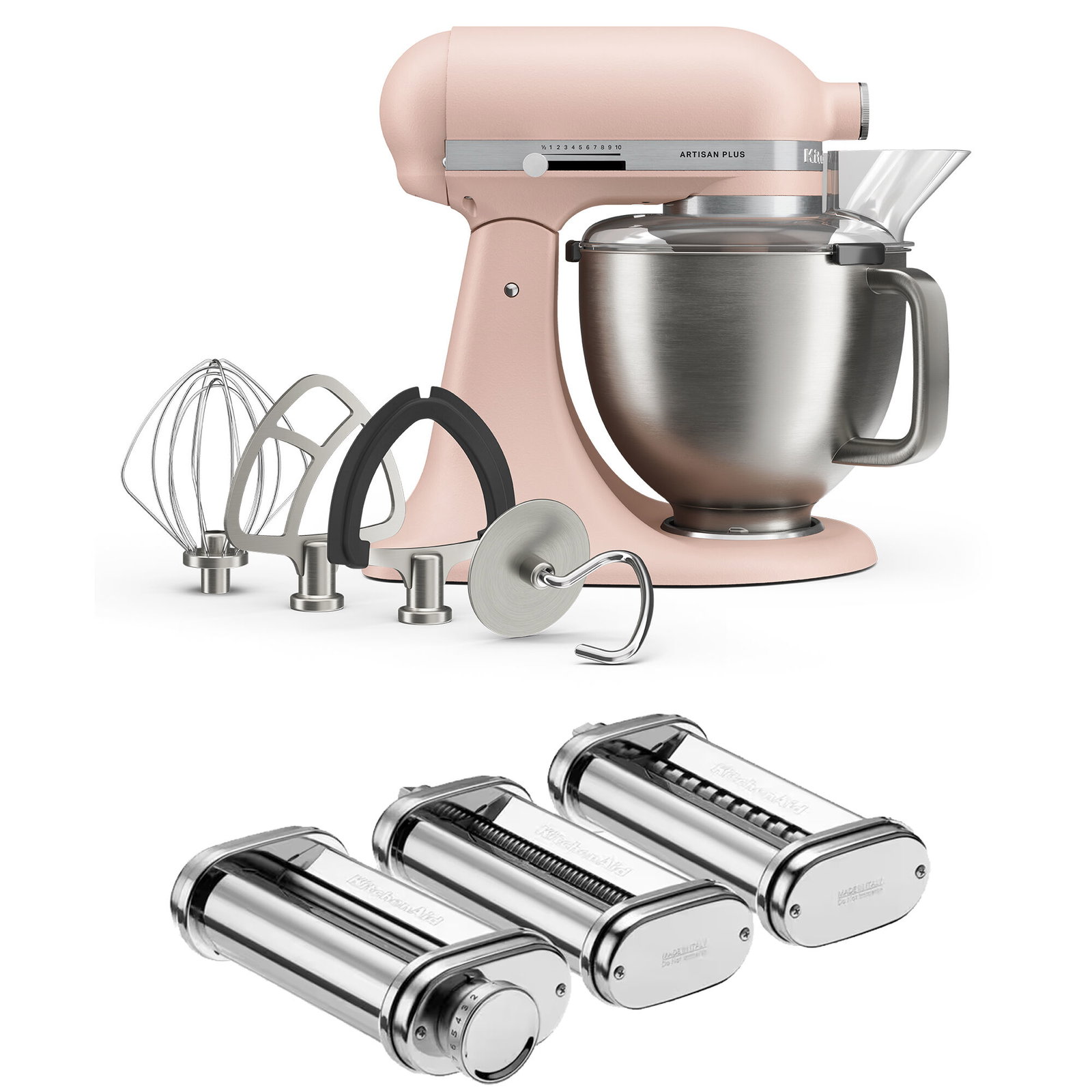 Kitchenaid Artisan Plus köksmaskin med pastaset 4,7 liter, feather pink