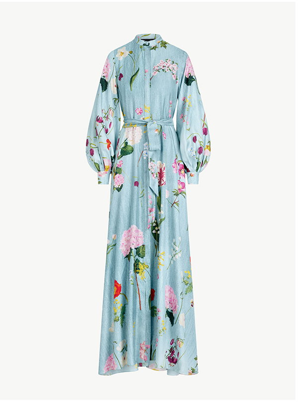 Mixed Botanical Silk Twill Caftan