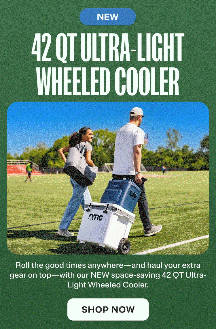 New 42 QT Ultra-Light Wheeled Cooler. Roll the good times anywhere–and haul your extra gear on top–with out new NEW space-saving 42 QT Ultra-light wheeled cooler. Shop Now.