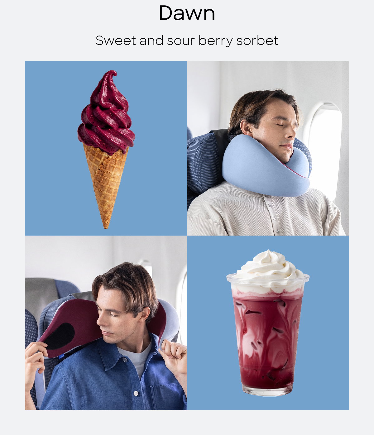 Go neck pillow in blue and burgundy Dawn
