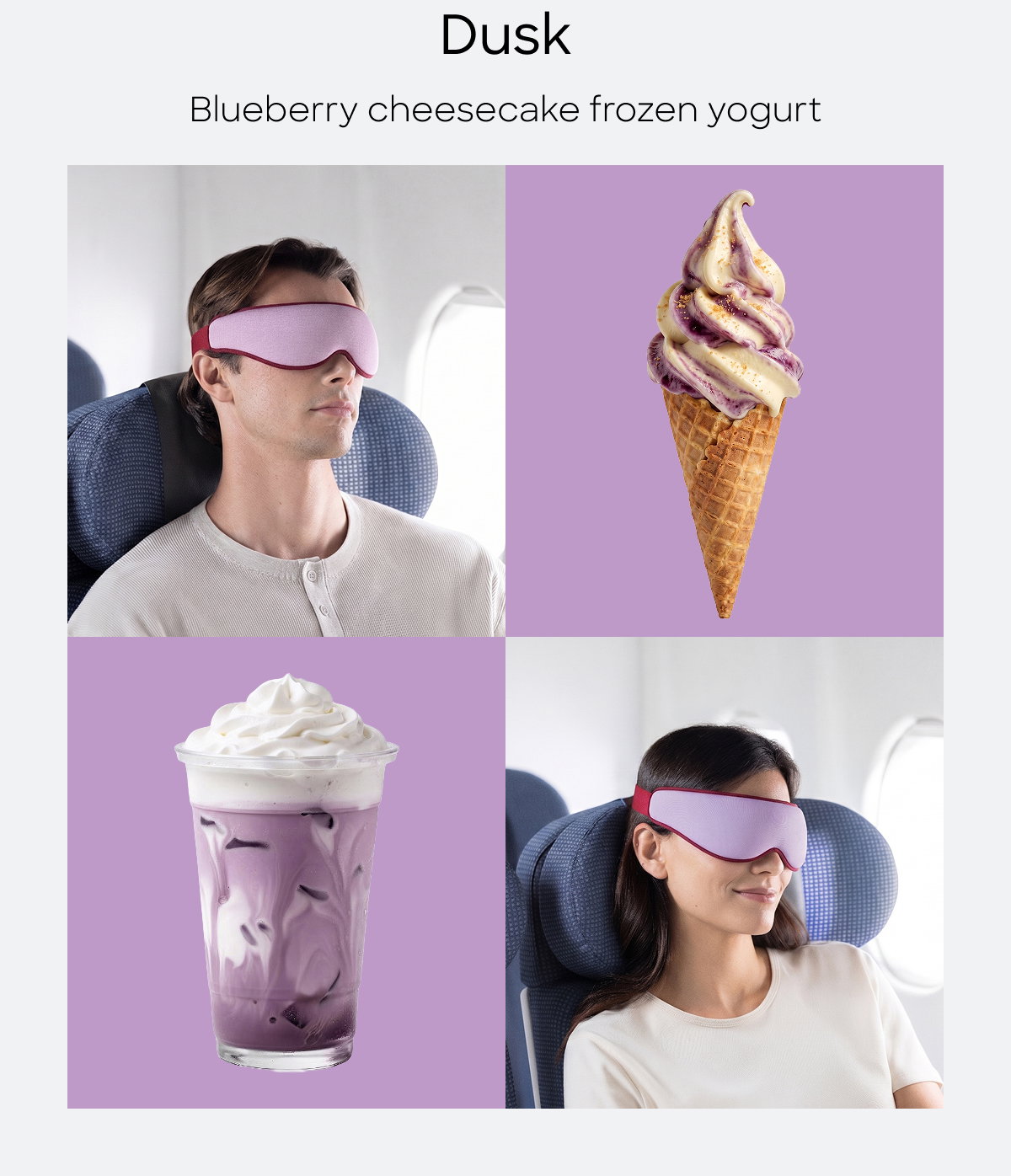 Eye mask and Go neck pillow in lavender Dusk