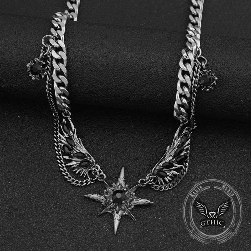 Image of Punk Y2K Wings Star Stainless Steel Clavicle Chain