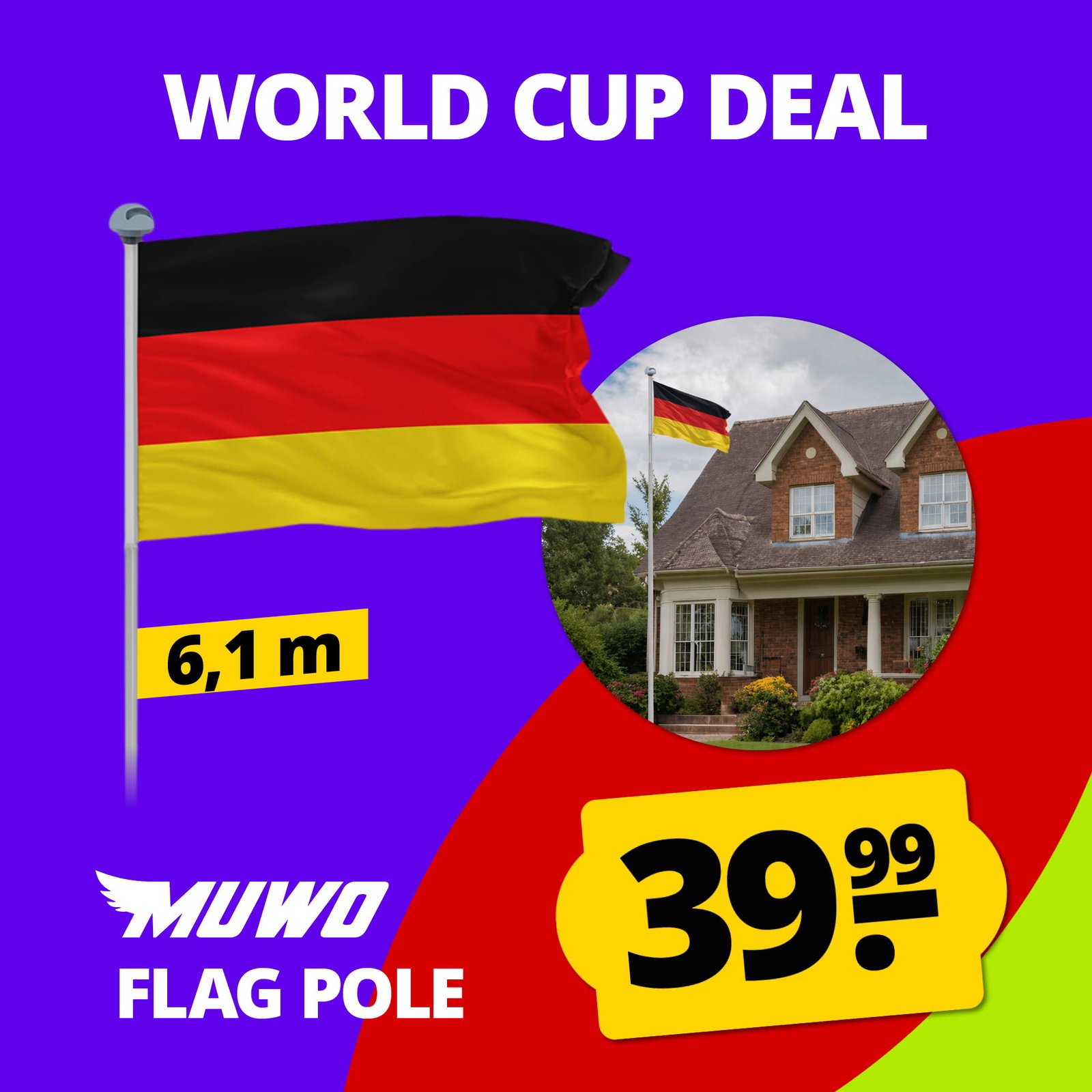 muwo glory asta de bandera 6.1 m con soporte