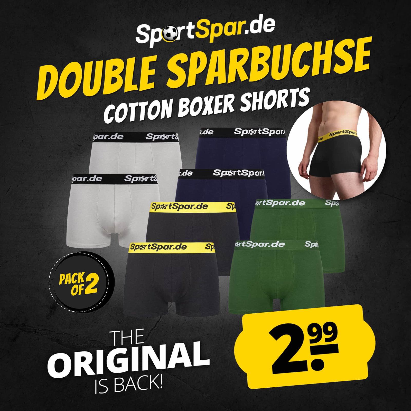 sportspar.de hombre double sparbuchse calzoncillos boxer pack de 2