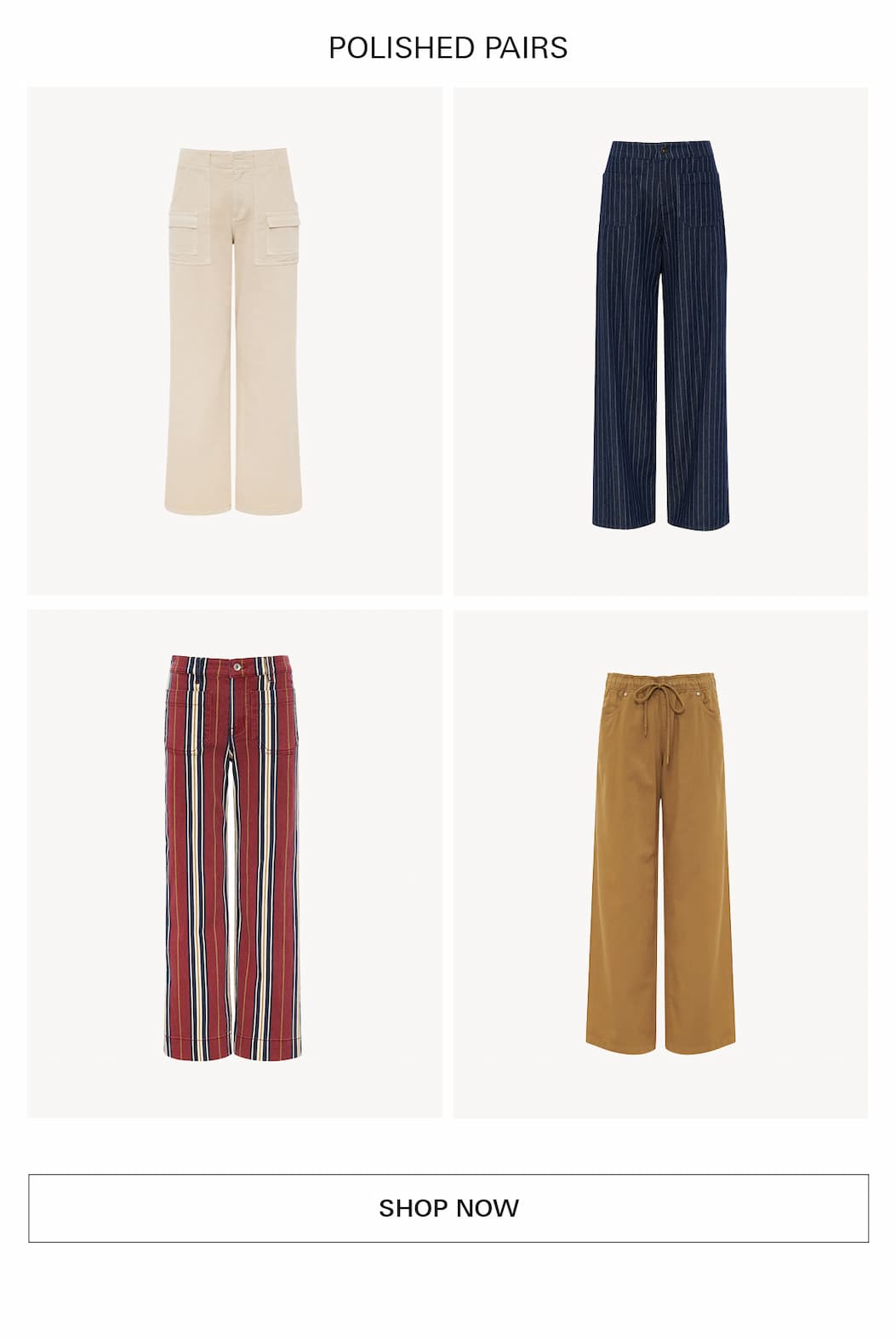 complete. the look with our favorite new pant styles included stripe pants and all aboard drawstring pant