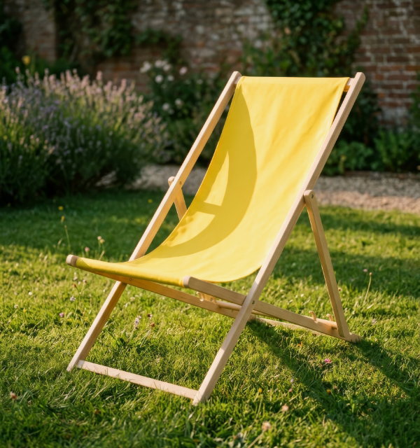 Yellow Folding Wooden Deck Chair